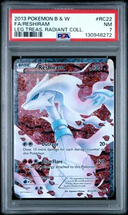 2013 POKEMON B&W LEGEND TREASURES RADIANT COLL #RC22 FULL ART/RESHIRAM PSA 7 - Image 1