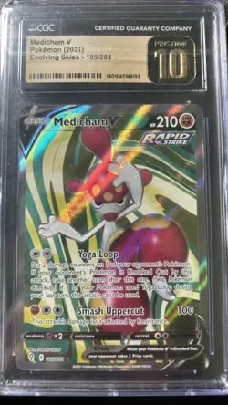CGC 10 Pristine Medicham V 185/203 SWSH Evolving Skies Pokemon Card - Image 1