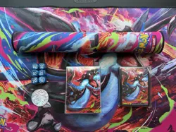 Pokemon MEGA CHARIZARD UPC ACCESSORIES; PLAY MAT/DECK BOX/SLEEVES/DICE/COIN - Image 1