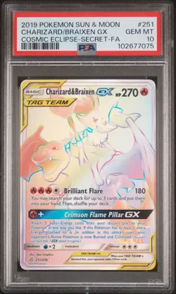 2019 POKEMON SUN & MOON COSMIC ECLIPSE FULL ART/CHARIZARD & BRAIXEN GX PSA 10 - Image 1