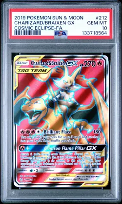 2019 POKEMON SUN & MOON COSMIC ECLIPSE FULL ART/CHARIZARD & BRAIXEN GX PSA 10 - Image 1