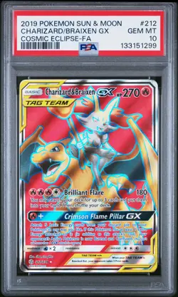 2019 POKEMON SUN & MOON COSMIC ECLIPSE FULL ART/CHARIZARD & BRAIXEN GX PSA 10 - Image 1