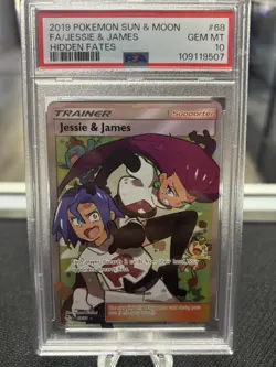 Jessie and James 68/68 PSA 10 Gem Mint Hidden Fates Full Art Pokemon Card - Image 1