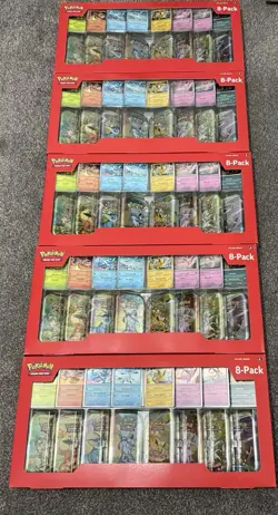 X5 Pokemon TCG Prismatic Evolutions Mini Tin Costco Bundle X8 Tins Sealed New - Image 1