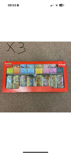X3 Pokemon TCG Prismatic Evolutions Mini Tin Costco Bundle X8 Tins Sealed New - Image 1