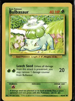 Pokemon Bulbasaur 44/102 Base Set Non Holo Common 2 Card Lot LP - Image 1