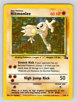MP!! Pokemon TCG Fossil Set Hitmonlee Holo Card 7/62 WoTC - Image 1