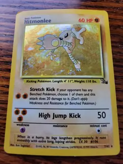 MP! - Pokemon TCG Fossil Set Hitmonlee Holo Card 7/62 WoTC - Image 1