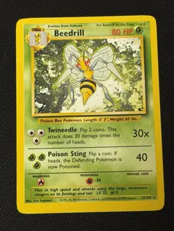 Beedrill 17/102 - Rare Non-Holo 1999 English Base Set Pokemon Card - LP - Image 1