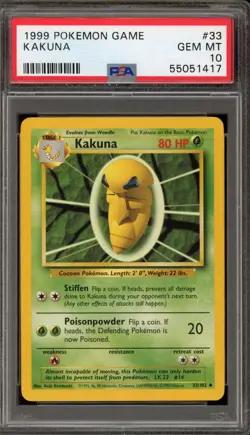 Pokemon Kakuna Base Set Unlimited #33 PSA 10 Gem Mint - Image 1