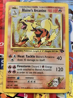 Pokemon TCG Blaine's Arcanine Holo Rare Card Gym Challenge 1/132 Swirl HP - Image 1