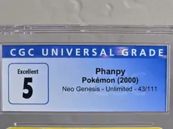 Pokemon VTG Phanpy 43/11 Neo Genesis Unlimited Card CGC Graded 5 Slab TCG CCG - Image 2