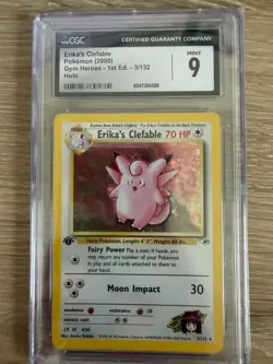 CGC 9 MINT Erika's Clefable Gym Heroes 1st Edition 3/132 Holo Pokemon Card - Image 1