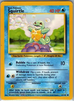 Squirtle 63/102 Non Holo Base Set - Pokemon Card - LP - Image 1