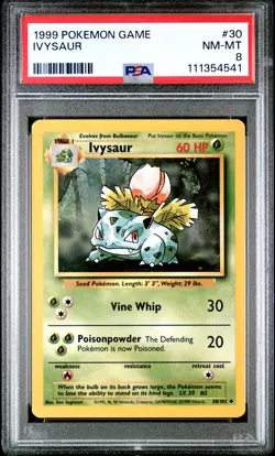 1999 POKEMON BASE SET UNLIMITED #30 IVYSAUR PSA 8 - Image 1