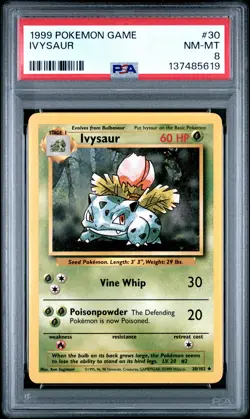 1999 POKEMON BASE SET UNLIMITED #30 IVYSAUR PSA 8 - Image 1