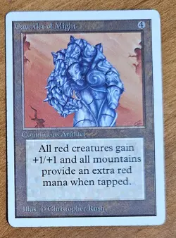 GAUNTLET OF MIGHT - UNLIMITED - MAGIC THE GATHERING - HP/MP+ HEAVY PLAY ON BACK - Image 1