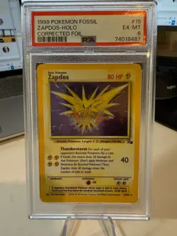 1999 Pokemon Zapdos Holo ⭐ 15/62 Fossil Corrected Foil PSA 6 EX-MINT - Image 1