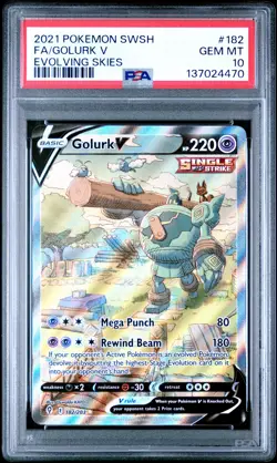 2021 POKEMON SWORD & SHIELD EVOLVING SKIES #182 FULL ART/GOLURK V PSA 10 - Image 1