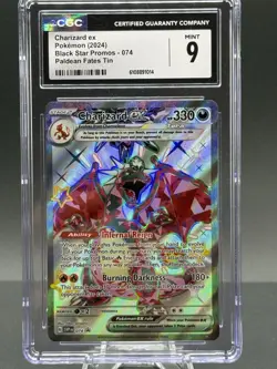 Pokemon TCG Charizard ex 074 (2024) Black Star Promo Paldean Fates Tin CGC 9 - Image 1