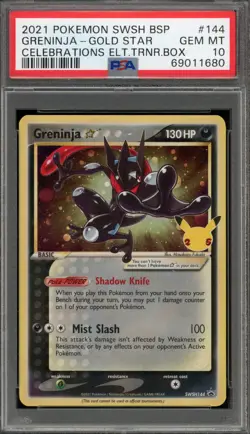 Pokemon Greninja Gold Star Celebrations ETB Black Star Holo Promo SWSH144 PSA 10 - Image 1