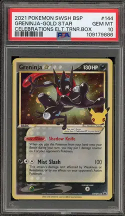 Pokemon Greninja Gold Star Celebrations ETB Black Star Holo Promo SWSH144 PSA 10 - Image 1