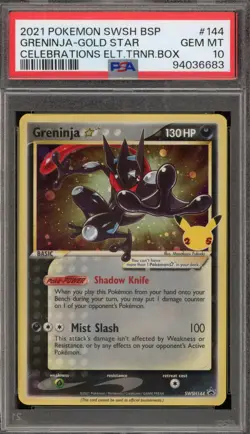Pokemon Greninja Gold Star Celebrations ETB Black Star Holo Promo SWSH144 PSA 10 - Image 1