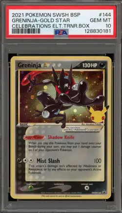 Pokemon Greninja Gold Star Celebrations ETB Black Star Holo Promo SWSH144 PSA 10 - Image 1