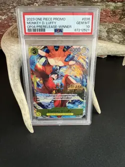 Monkey D. Luffy Winner P-036 OP04 Pre-Release Promo One Piece Card PSA 10 - Image 1
