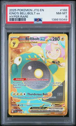 2025 POKEMON JTG EN-JOURNEY TOGETHER HYPER RARE #188 IONO'S BELLIBOLT EX PSA 8 - Image 1
