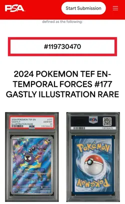 2024 POKEMON TEF EN-TEMPORAL FORCES #177 GASTLY ILLUSTRATION RARE. PSA 10 GEM MT - Image 3