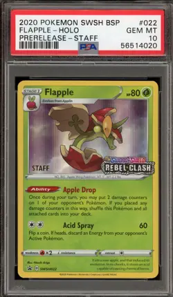 Pokemon Flapple Rebel Clash STAFF Prerelease Holo Promo SWSH022 PSA 10 Gem Mint - Image 1