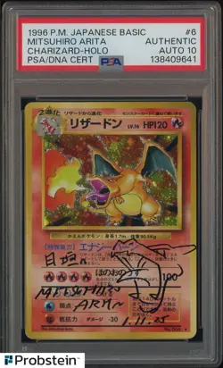 Mitsuhiro Arita Signed 1996 Pokemon Basic JPN #6 Charizard Holo PSA/DNA AUTO 10 - Image 1