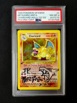 Pokemon PSA 8 AUTO10 Charizard Holo Mitsuhiro Arita 1999 4/102 1ST ED. Spanish - Image 1