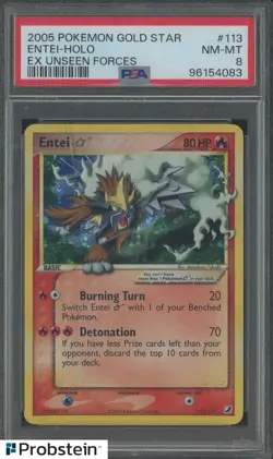 2005 Pokemon Gold Star Ex Unseen Forces #113 Entei Holo Psa 8 NM-MT - Image 1