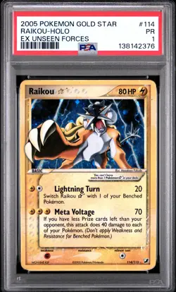 2005 POKEMON EX UNSEEN FORCES GOLD STAR #114 RAIKOU-HOLO PSA 1 - Image 1