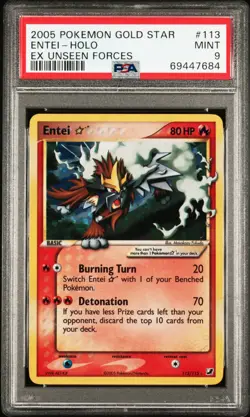 2005 Pokemon Entei Gold Star Holo EX Unseen Forces 113/115 PSA 9 MINT - Image 1