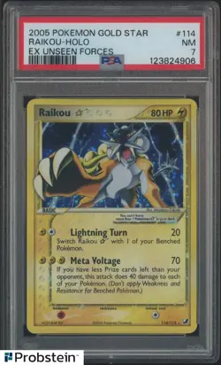 2005 Pokemon Gold Star Ex Unseen Forces #114 Raikou Holo PSA 7 NM - Image 1