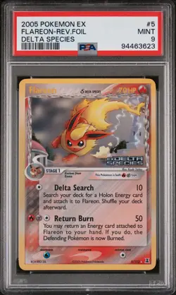 2005 POKEMON EX DELTA SPECIES FLAREON REVERSE FOIL #5 DELTA SPECIES PSA 9 - Image 1