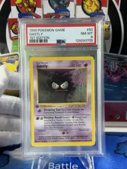 Pokemon 1999 Basic Base Set 1st Edition SHADOWLESS GASTLY #50/102 PSA 8 NM MT - Image 1
