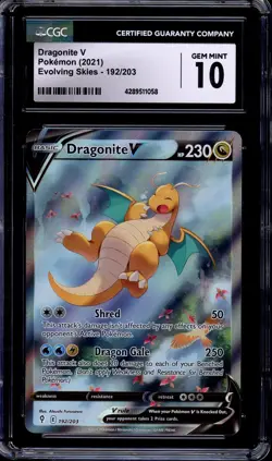 2021 Pokemon SWSH Evolving Skies Full Art Dragonite V #192 CGC 10 GEM MINT - Image 1