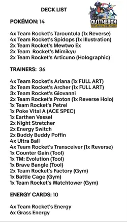 Team Rockets Mewtwo Ex & Spidops - Pokemon TCG - OutTheBoxTCG Custom Meta Decks - Image 2