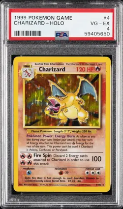 1999 POKEMON BASE SET UNLIMITED #4 CHARIZARD-HOLO PSA 4 - Image 1