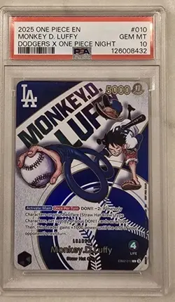 2025 ONE PIECE PROMOS DODGERS X ONE PIECE NIGHT #010 MONKEY D. LUFFY PSA 10 bgs - Image 1