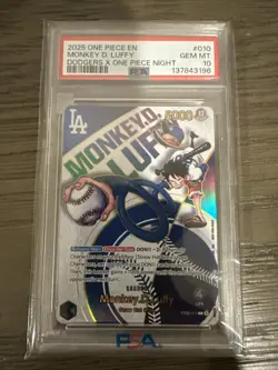 2025 ONE PIECE PROMOS DODGERS X ONE PIECE NIGHT #010 MONKEY D. LUFFY PSA 10 - Image 1