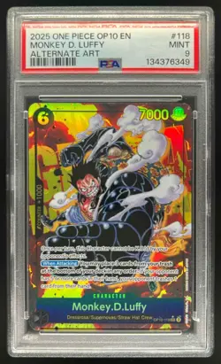 2025 One Piece OP10 EN Monkey D. Luffy Alternate Art #118 PSA 9 Mint - Image 1