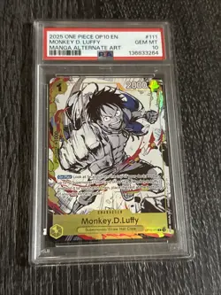 2025 One Piece Tcg OP 10 EN Monkey D. Luffy 111 “manga” Alternate alt art PSA 10 - Image 1
