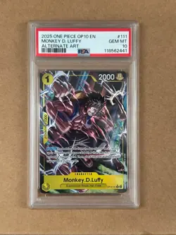 2025 ONE PIECE OP 10 EN MONKEY D. LUFFY ALTERNATE ART PSA #111 GEM MT 10 - Image 1