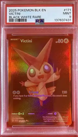 2025 POKEMON WHT EN-WHITE FLARE BLACK WHITE RARE #172 VICTINI PSA 9 - Image 3