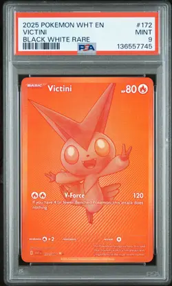 2025 POKEMON WHT EN-WHITE FLARE BLACK WHITE RARE #172 VICTINI PSA 9 - Image 1